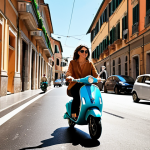 **

"A vibrant Italian city street scene. A stylish woman confidently rides an electric scooter, weaving through light traffic. In the background, a classic Vespa is parked alongside a modern electric car sharing vehicle. Focus on the scooter and the feeling of agile, eco-friendly urban mobility. Warm, sunny day. Italian architecture in the background."

**