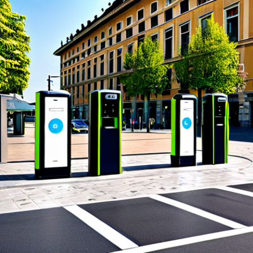 Home 19 Integrated Charging Station in Urban Setting**
"A modern electric vehicle charging station integrated into a vibrant city square in Milan, Italy. The station is seamlessly blended with the surrounding architecture, featuring sleek design and green landscaping. Pedestrians stroll nearby, enjoying cafes and boutiques. Several electric vehicles are actively charging. The scene should evoke a sense of urban sophistication and sustainability. Include Wi-Fi hotspot signage and comfortable seating area.
Quality modifiers: high resolution, photorealistic, natural lighting, perfect composition, safe for work, appropriate content, fully clothed, professional, family-friendly, perfect anatomy, correct proportions, natural pose, well-formed hands, proper finger count, natural body proportions"
**
