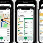 Home 12 다양한 교통 수단의 통합 관리 전략 - **Prompt:** "A vibrant, user-friendly mobile app interface displaying real-time public transportatio...